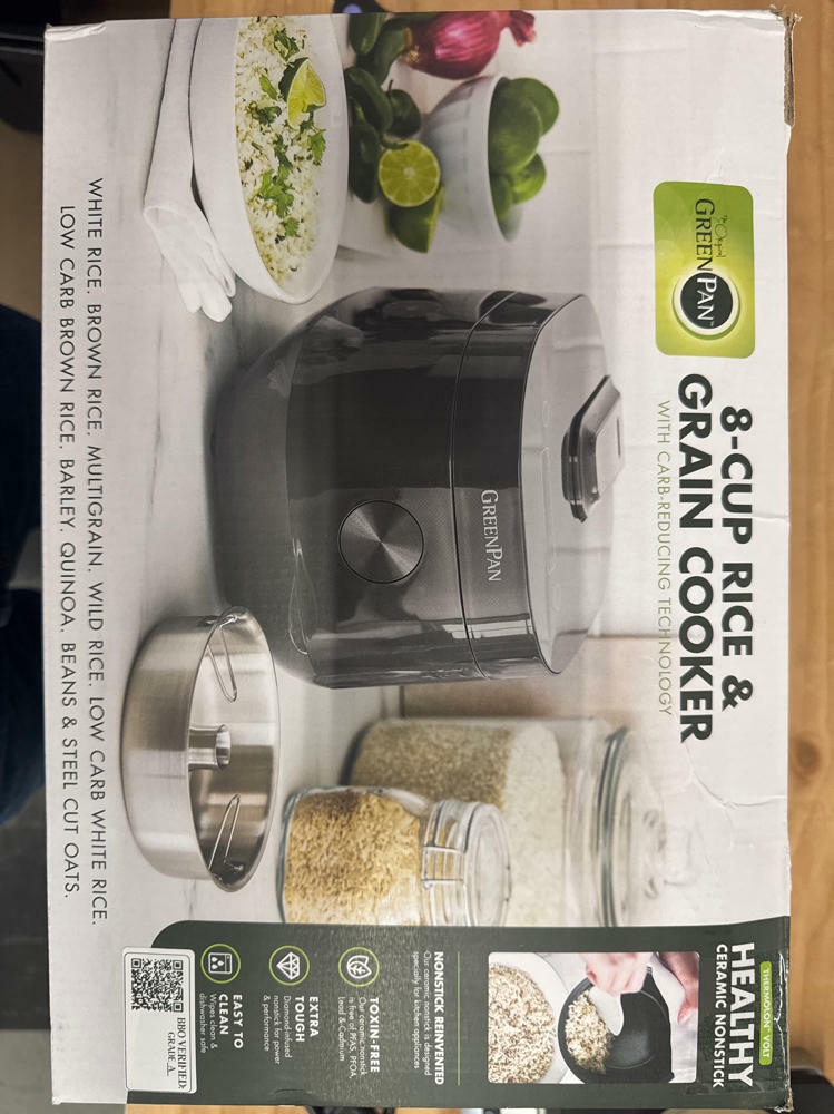 GreenPan Carb Reducing Rice Cooker – 4 Cup, PFAS-Free, 10 Presets, Graphite