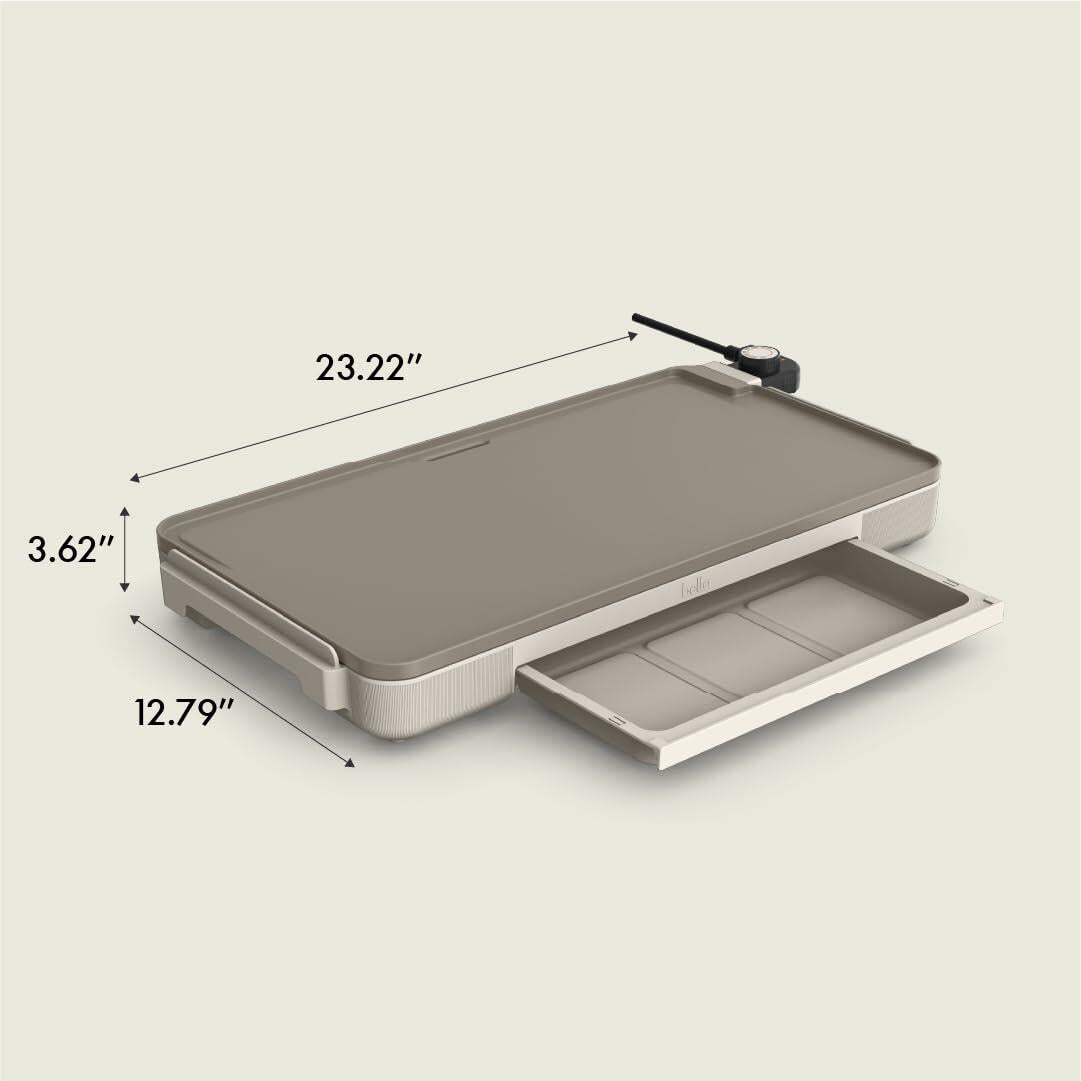 BELLA 12"x22" Electric Griddle w/ Warming Tray, Ceramic Nonstick, 1500W, Oatmilk
