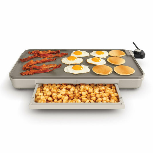 BELLA 12"x22" Electric Griddle w/ Warming Tray, Ceramic Nonstick, 1500W, Oatmilk