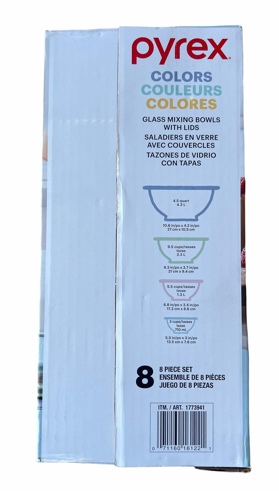 Pyrex Glass Mixing Bowl Set w/Lids, Nesting Storage, Microwave & Dishwasher Safe