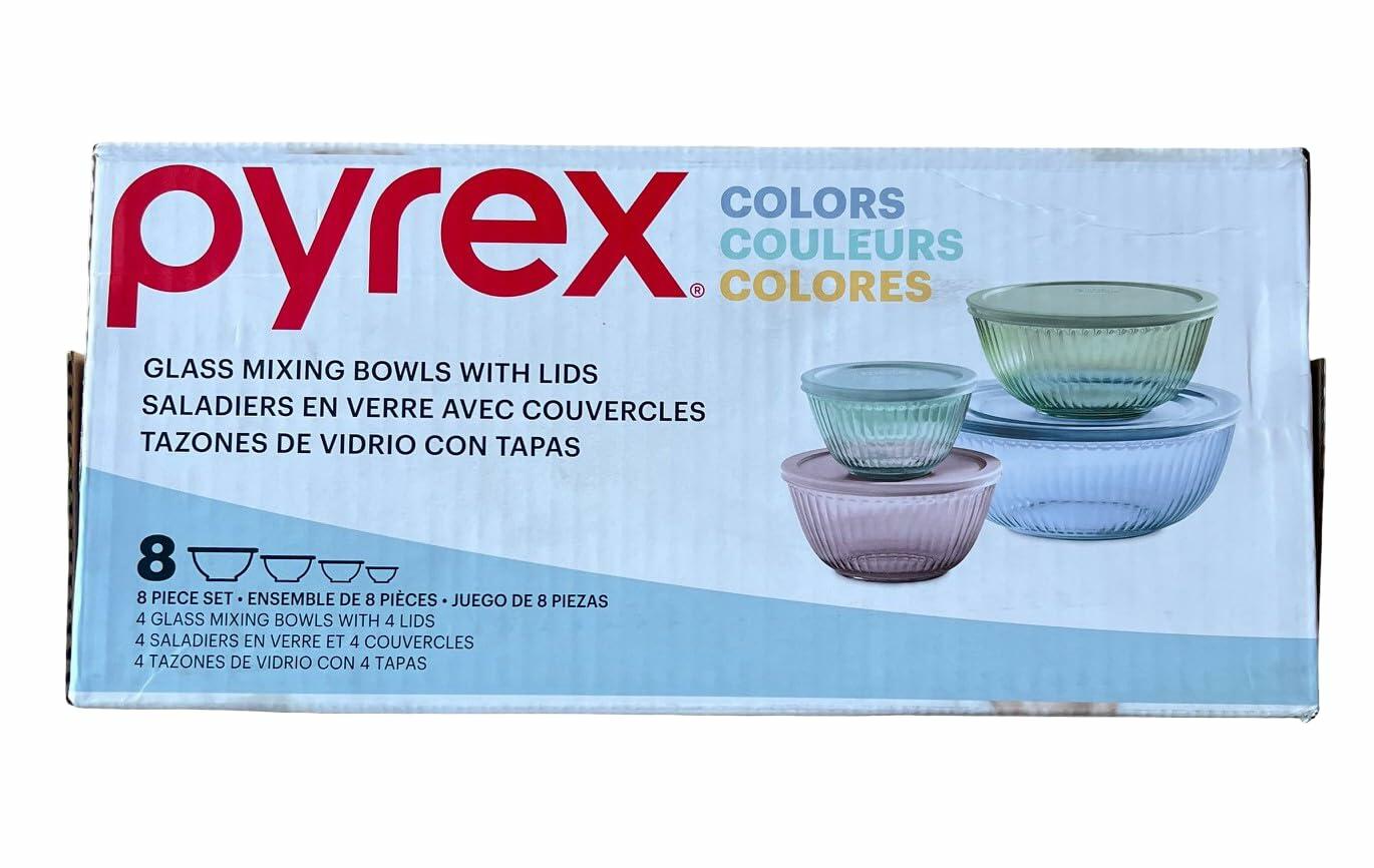 Pyrex Glass Mixing Bowl Set w/Lids, Nesting Storage, Microwave & Dishwasher Safe