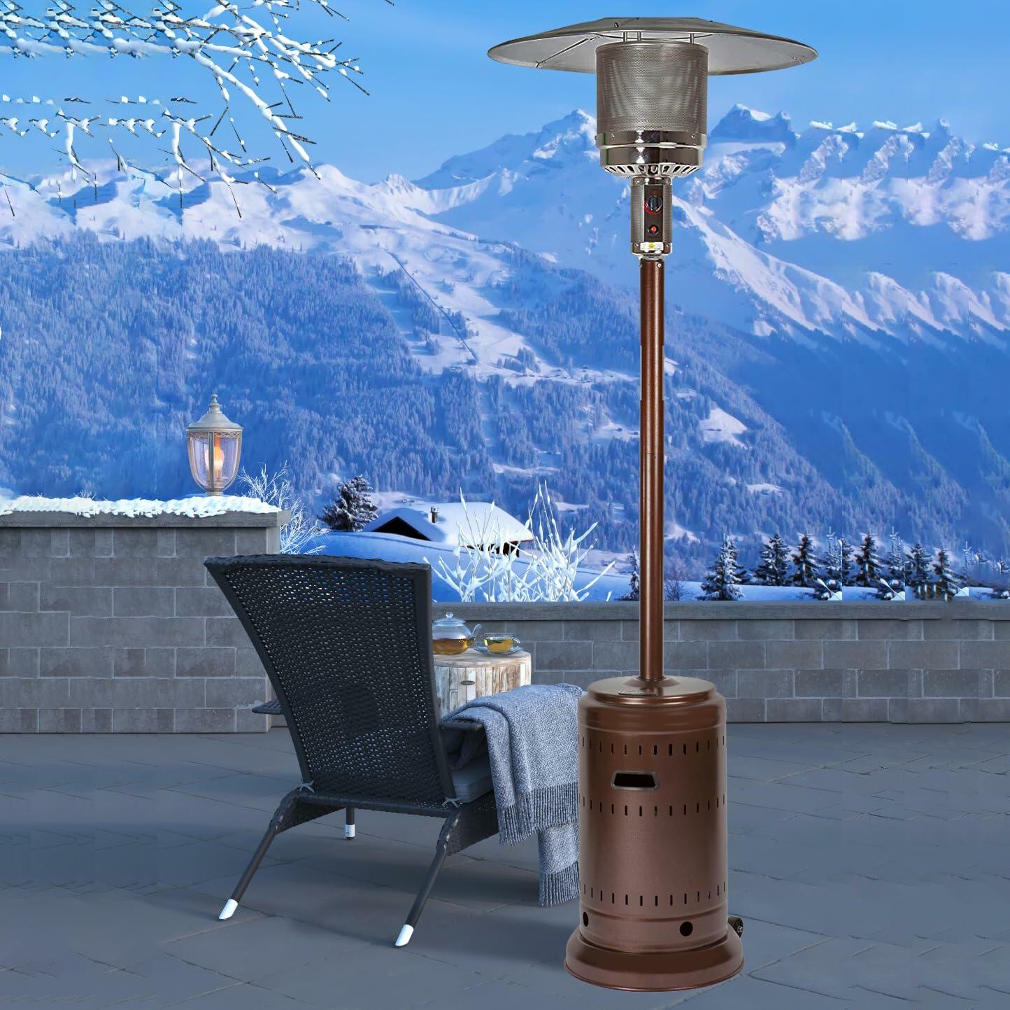 Fire Sense 46,000 BTU Propane Patio Heater – Hammered Bronze, Portable w/ Wheels
