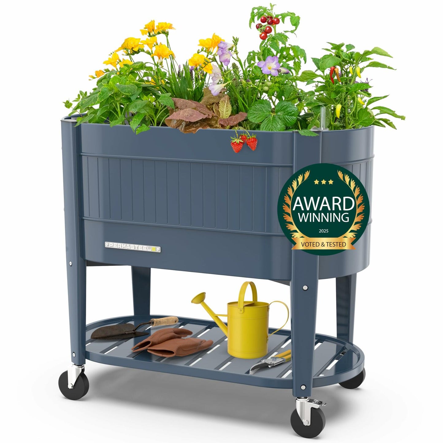 Permasteel Raised Garden Bed with Legs, 40×20×37 in, Planter Box with EnGrow™ TrueSoil™ Technology for Vegetables, Flowers, Herbs, and Fruit, Outdoor Indoor, Storage Shelf, Blue