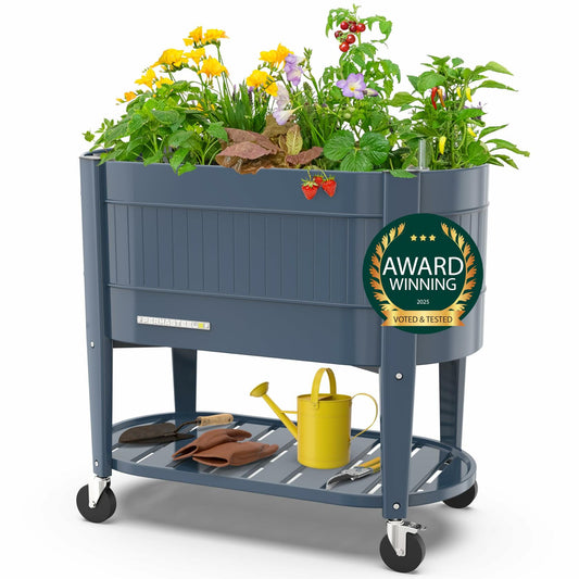 Permasteel Raised Garden Bed with Legs, 40×20×37 in, Planter Box with EnGrow™ TrueSoil™ Technology for Vegetables, Flowers, Herbs, and Fruit, Outdoor Indoor, Storage Shelf, Blue