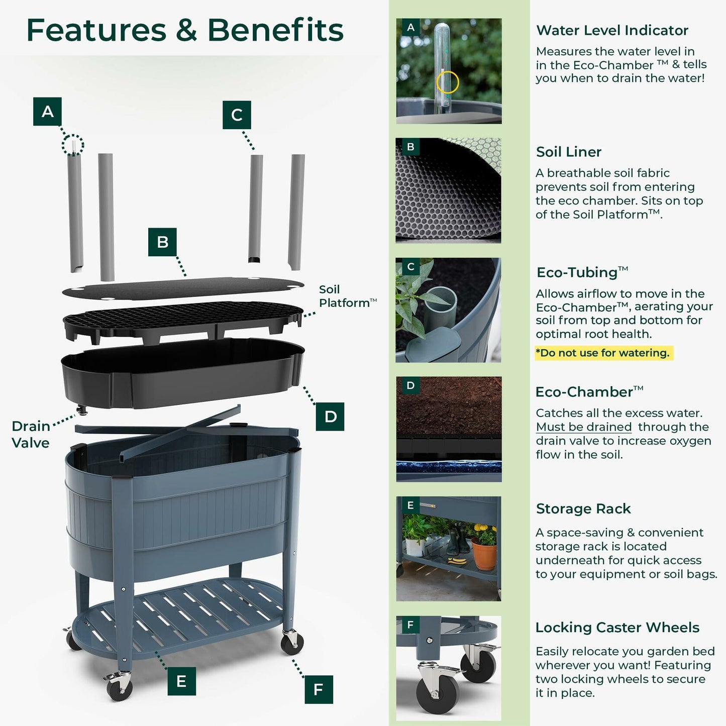 Permasteel Raised Garden Bed with Legs, 40×20×37 in, Planter Box with EnGrow™ TrueSoil™ Technology for Vegetables, Flowers, Herbs, and Fruit, Outdoor Indoor, Storage Shelf, Blue