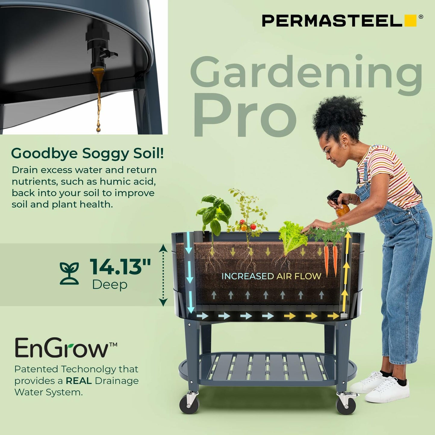 Permasteel Raised Garden Bed with Legs, 40×20×37 in, Planter Box with EnGrow™ TrueSoil™ Technology for Vegetables, Flowers, Herbs, and Fruit, Outdoor Indoor, Storage Shelf, Blue