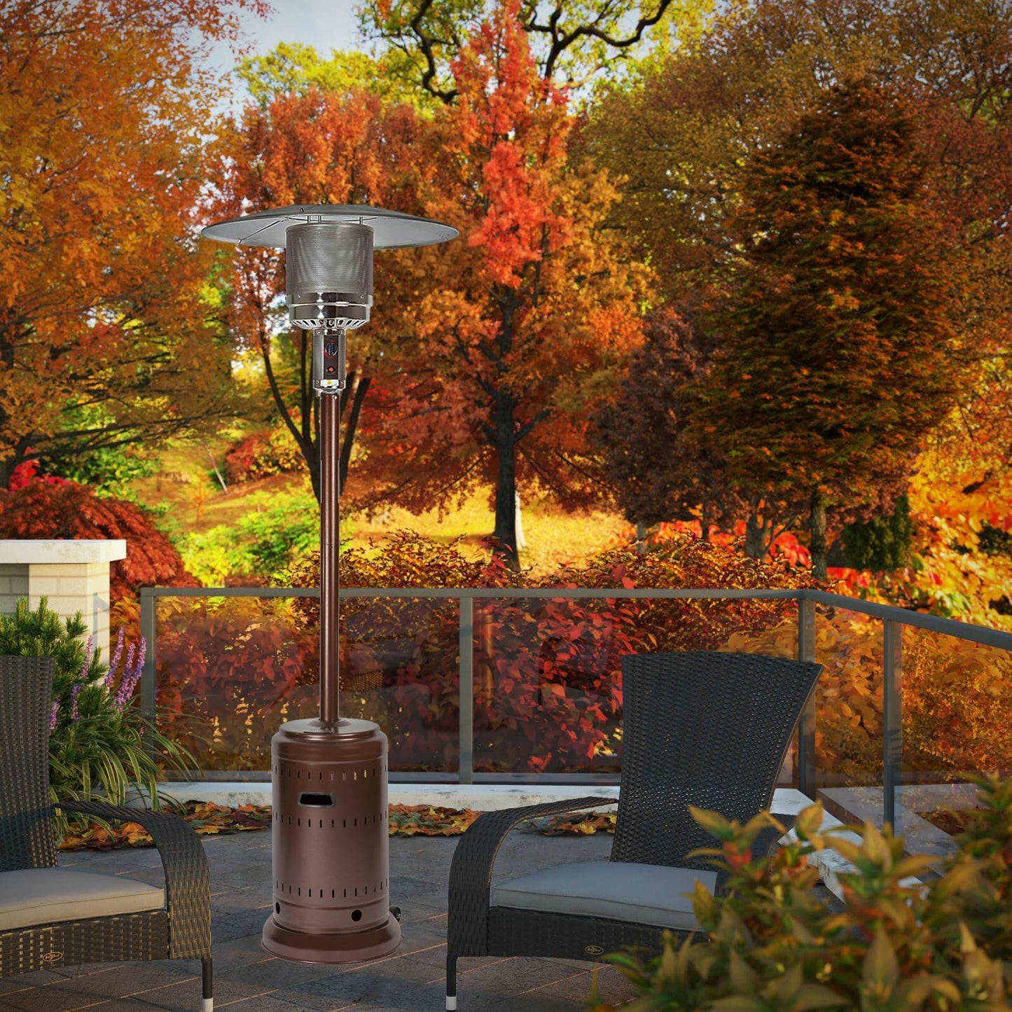 Fire Sense 46,000 BTU Propane Patio Heater – Hammered Bronze, Portable w/ Wheels