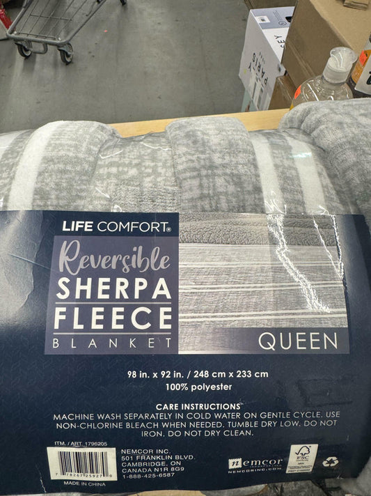 Life Comfort Reversible Sherpa Faux Fur Blanket 90X92 Gray