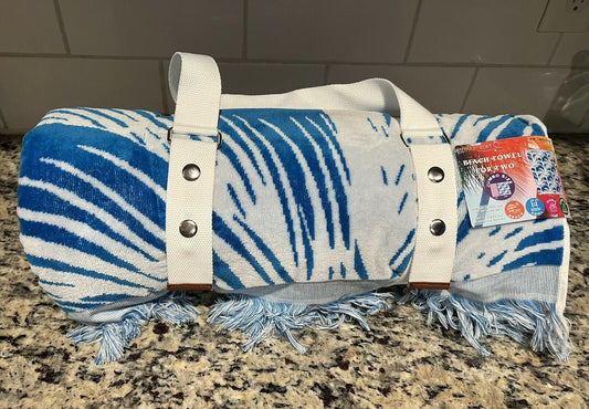 LOFT Beach Towel for Two - 84"x 72" Jumbo Size with Handle to Carry Color Blue