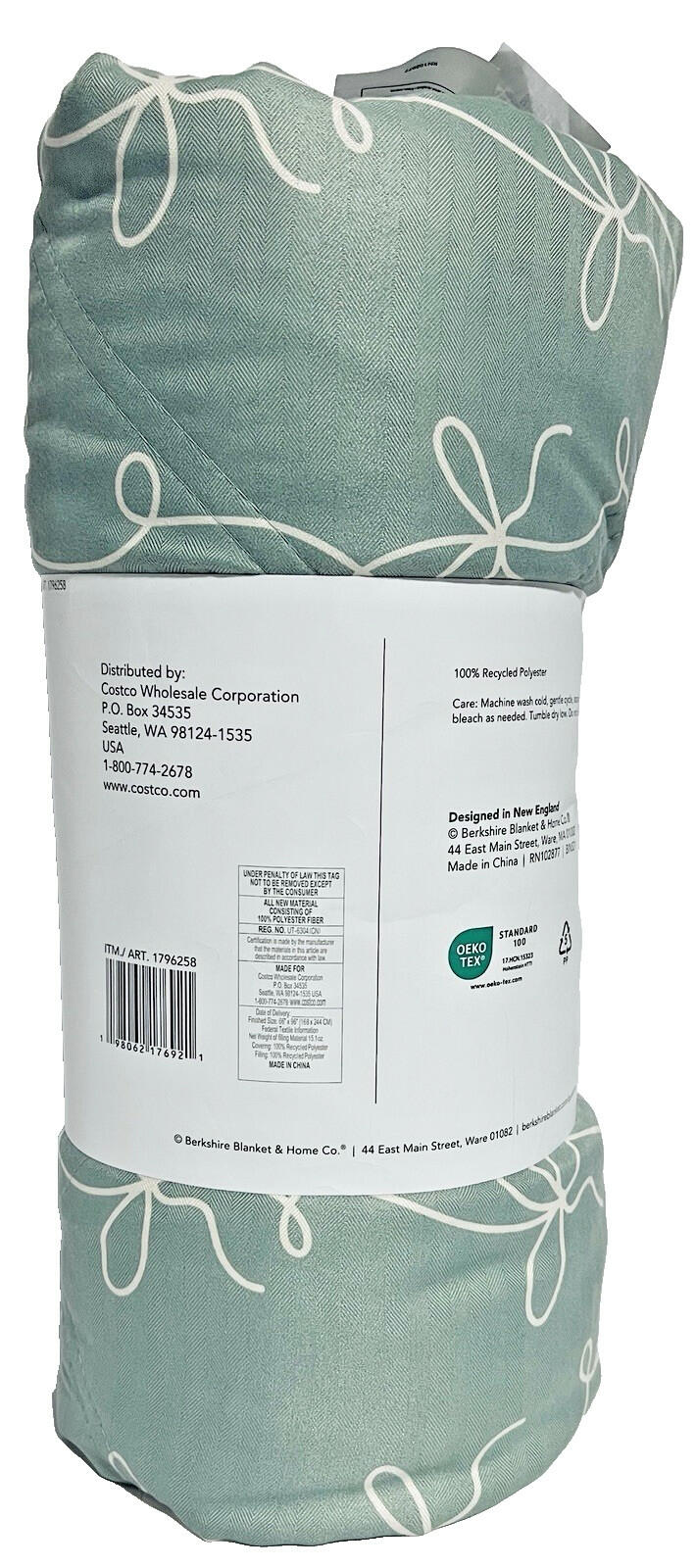 Berkshire Down Alternative Filled Blanket Twin Size 66" X 96" Green