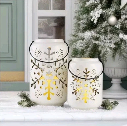 Evergreen, Ceramic LED Lanterns, set of 2